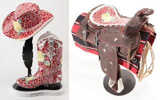 American Beauty boot, hat and saddle sculptures